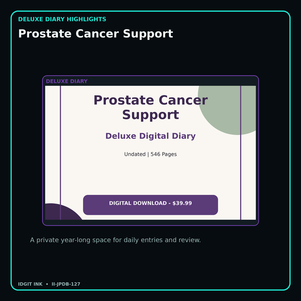 Prostate Cancer Support deluxe digital diary features and undated daily entries