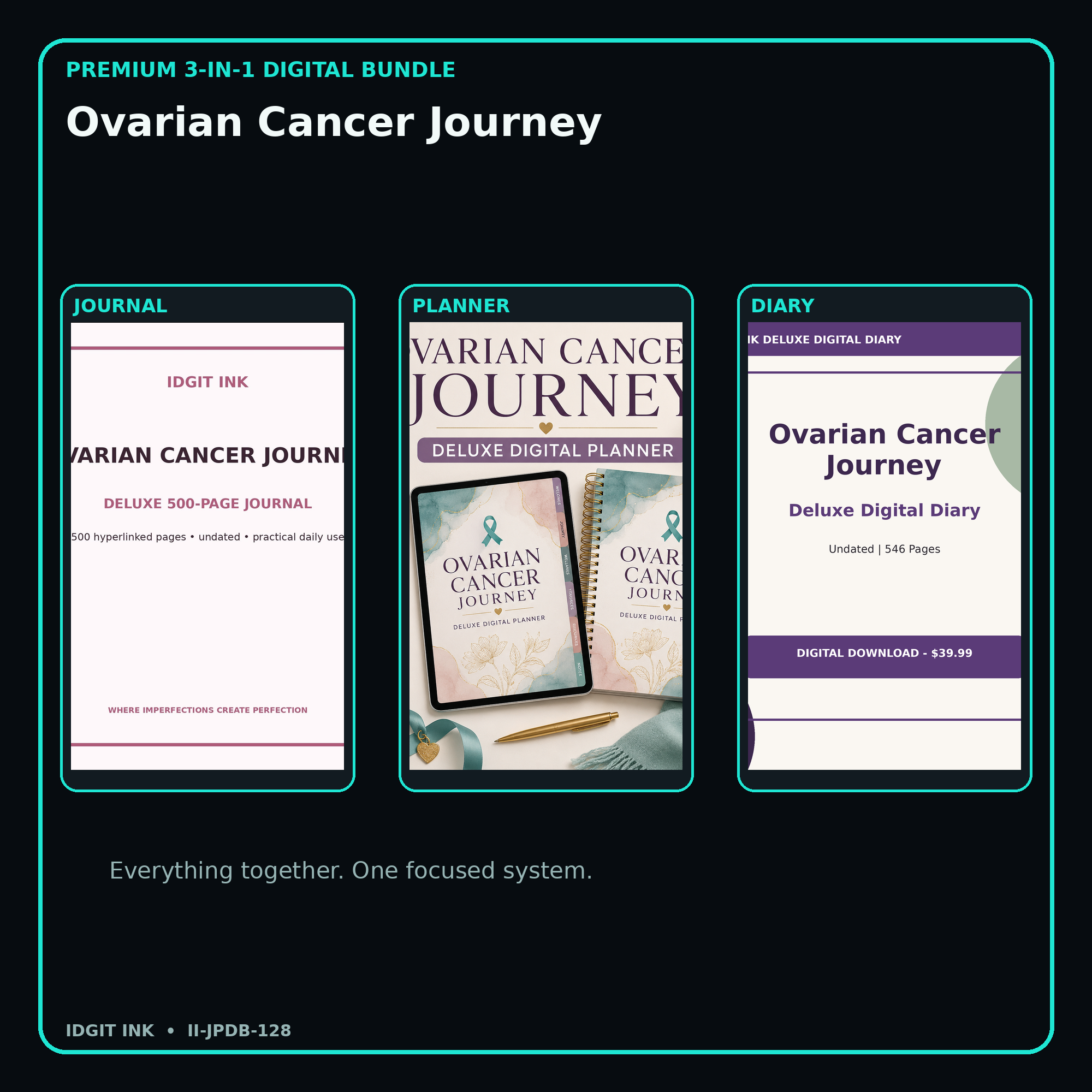 Ovarian Cancer Journey premium digital journal planner and diary bundle cover