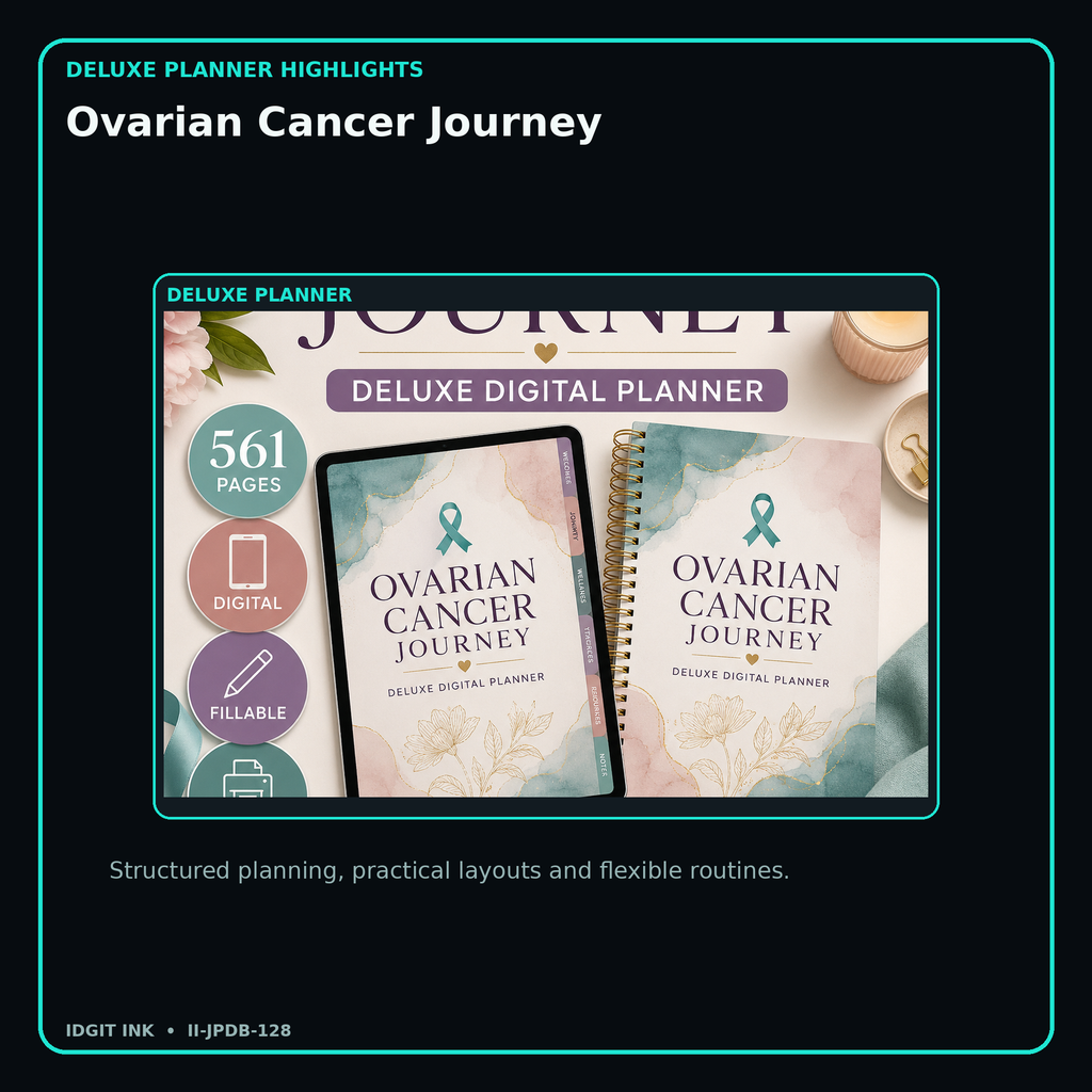Ovarian Cancer Journey deluxe digital planner features and flexible organization