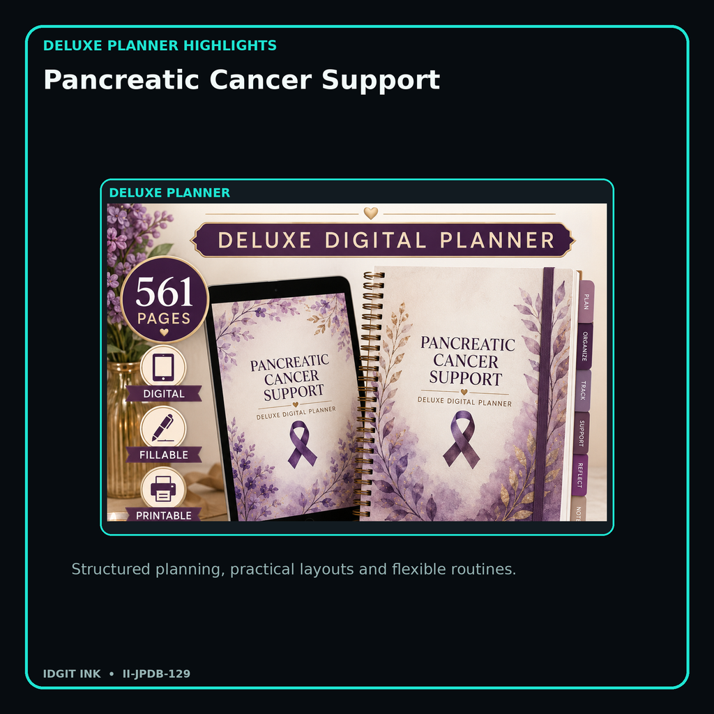 Pancreatic Cancer Support deluxe digital planner features and flexible organization