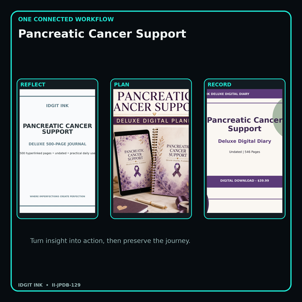 Pancreatic Cancer Support connected journal planner diary workflow and customer benefits