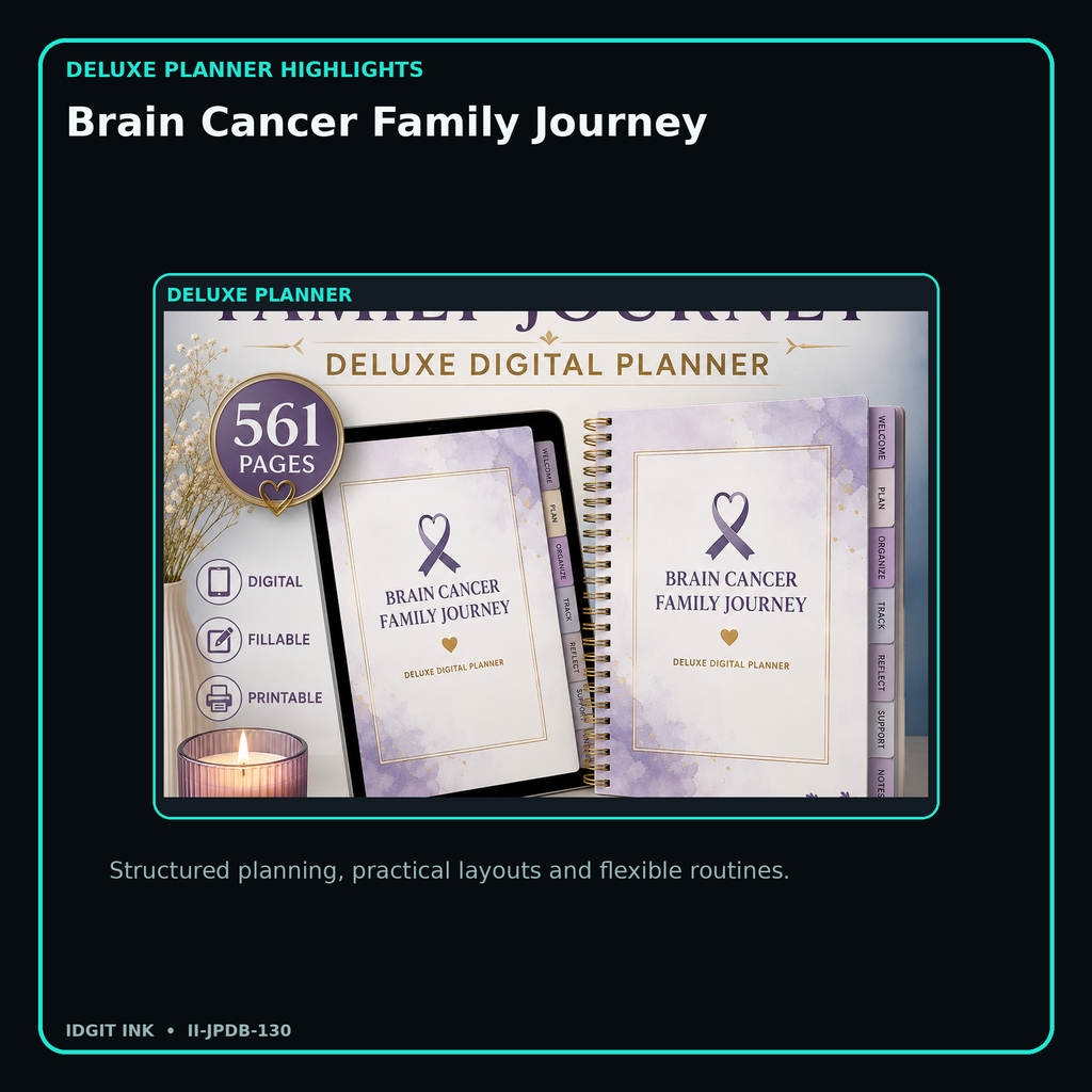 Brain Cancer Family Journey deluxe digital planner features and flexible organization