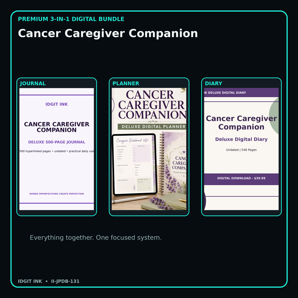 Cancer Caregiver Companion premium digital journal planner and diary bundle cover