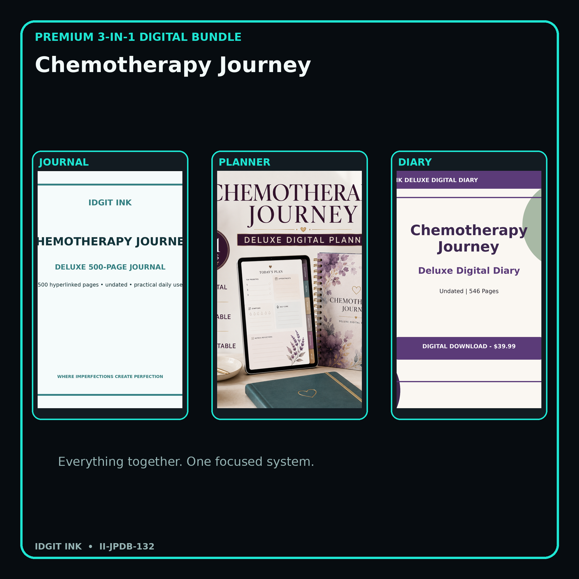 Chemotherapy Journey premium digital journal planner and diary bundle cover