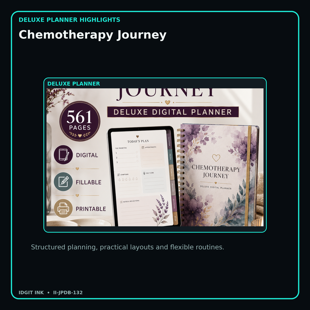 Chemotherapy Journey deluxe digital planner features and flexible organization