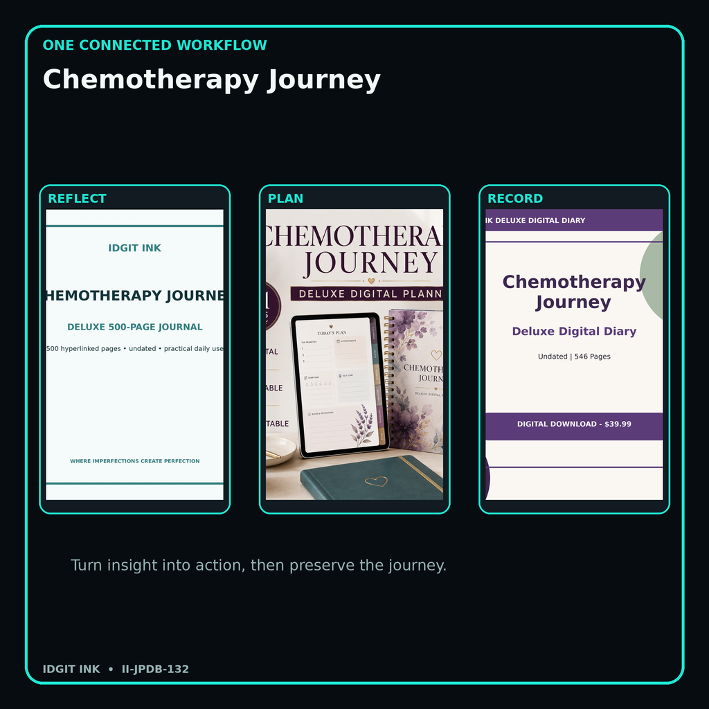 Chemotherapy Journey connected journal planner diary workflow and customer benefits