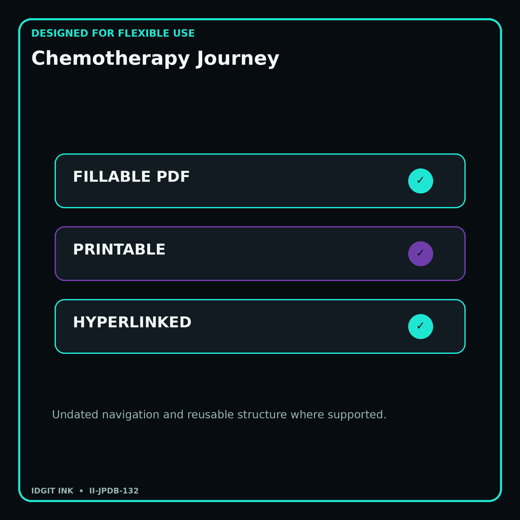 Chemotherapy Journey fillable printable and hyperlinked digital features