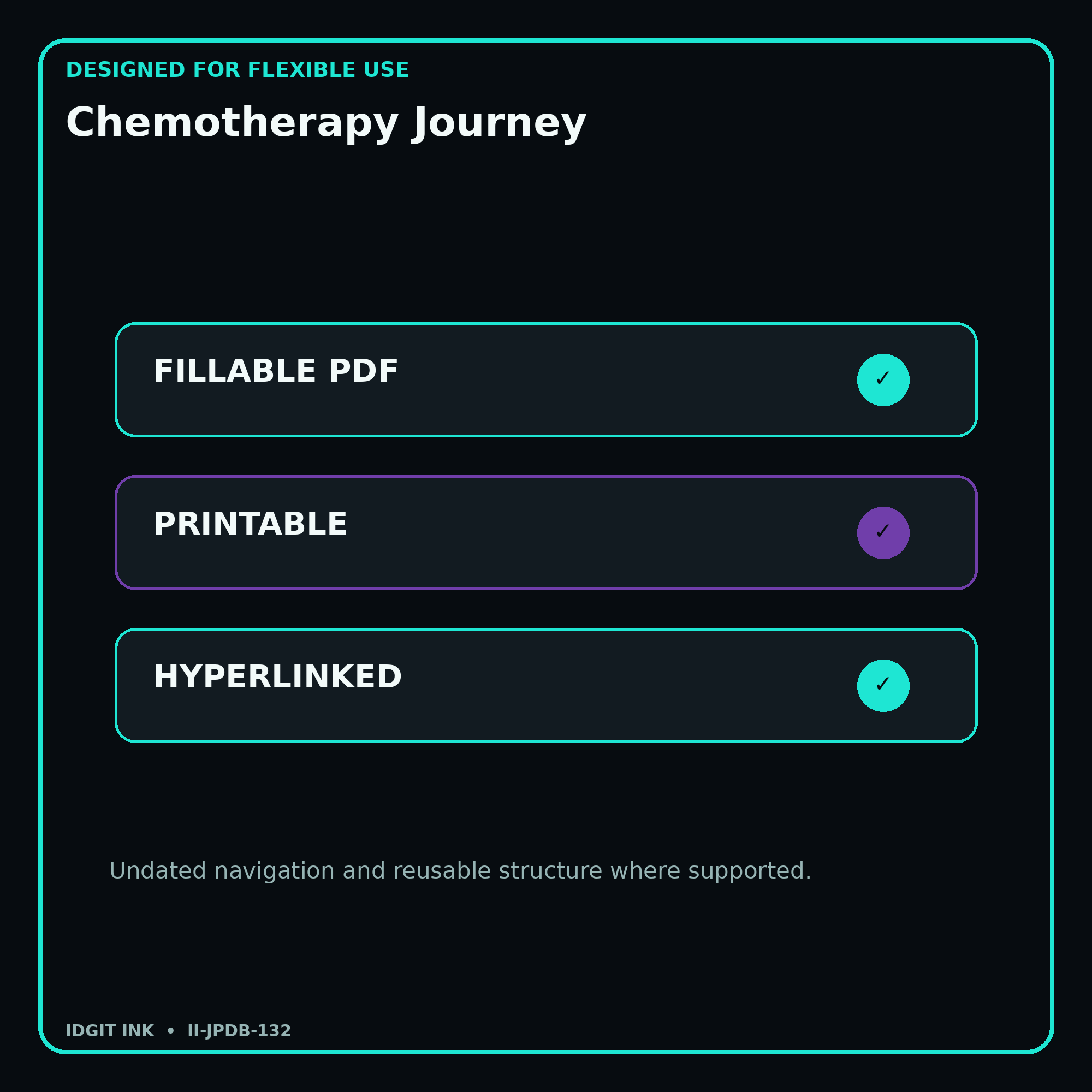 Chemotherapy Journey fillable printable and hyperlinked digital features