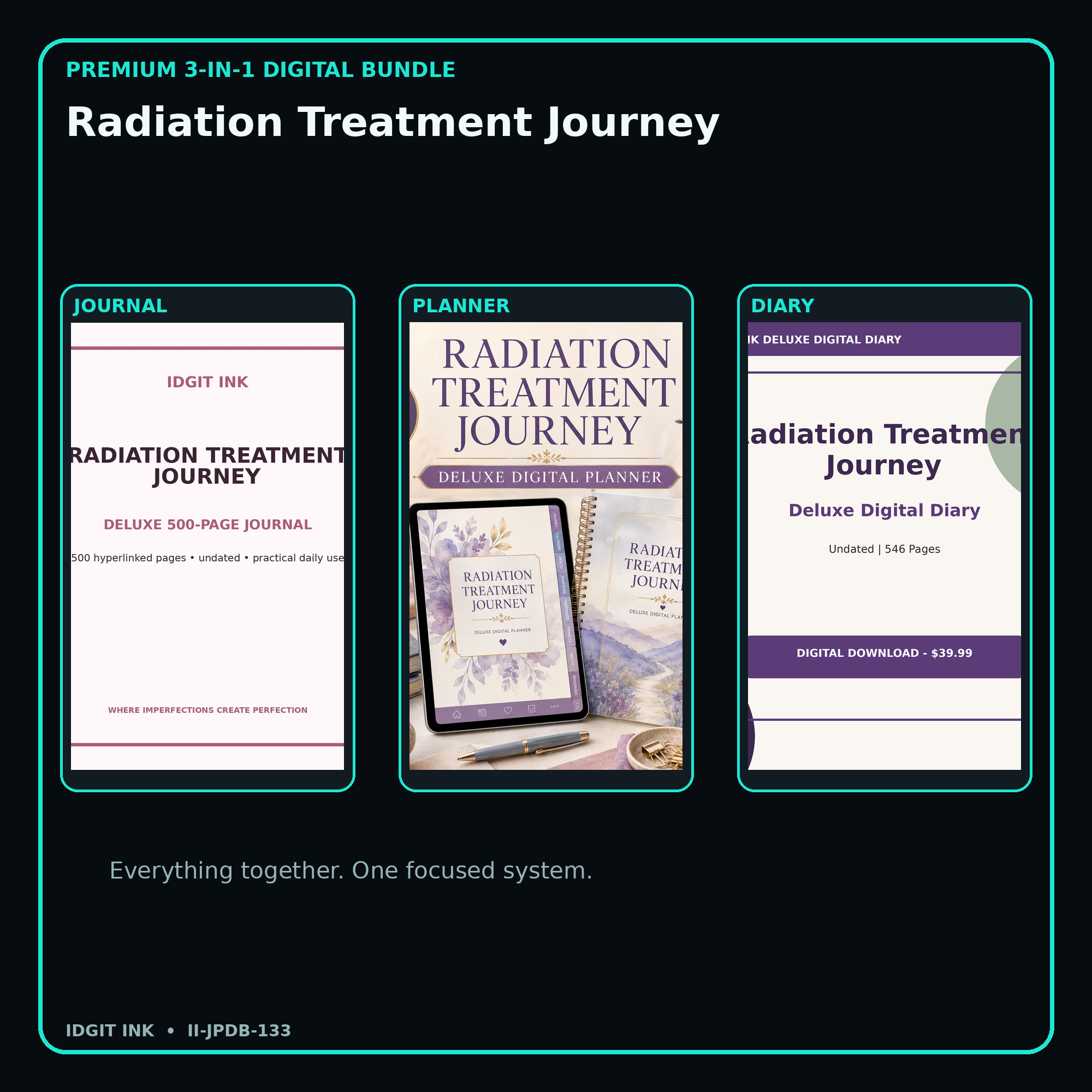 Radiation Treatment Journey premium digital journal planner and diary bundle cover