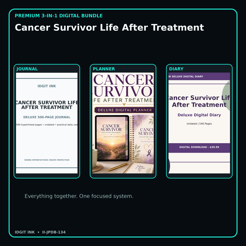 Cancer Survivor Life After Treatment premium digital journal planner and diary bundle cover