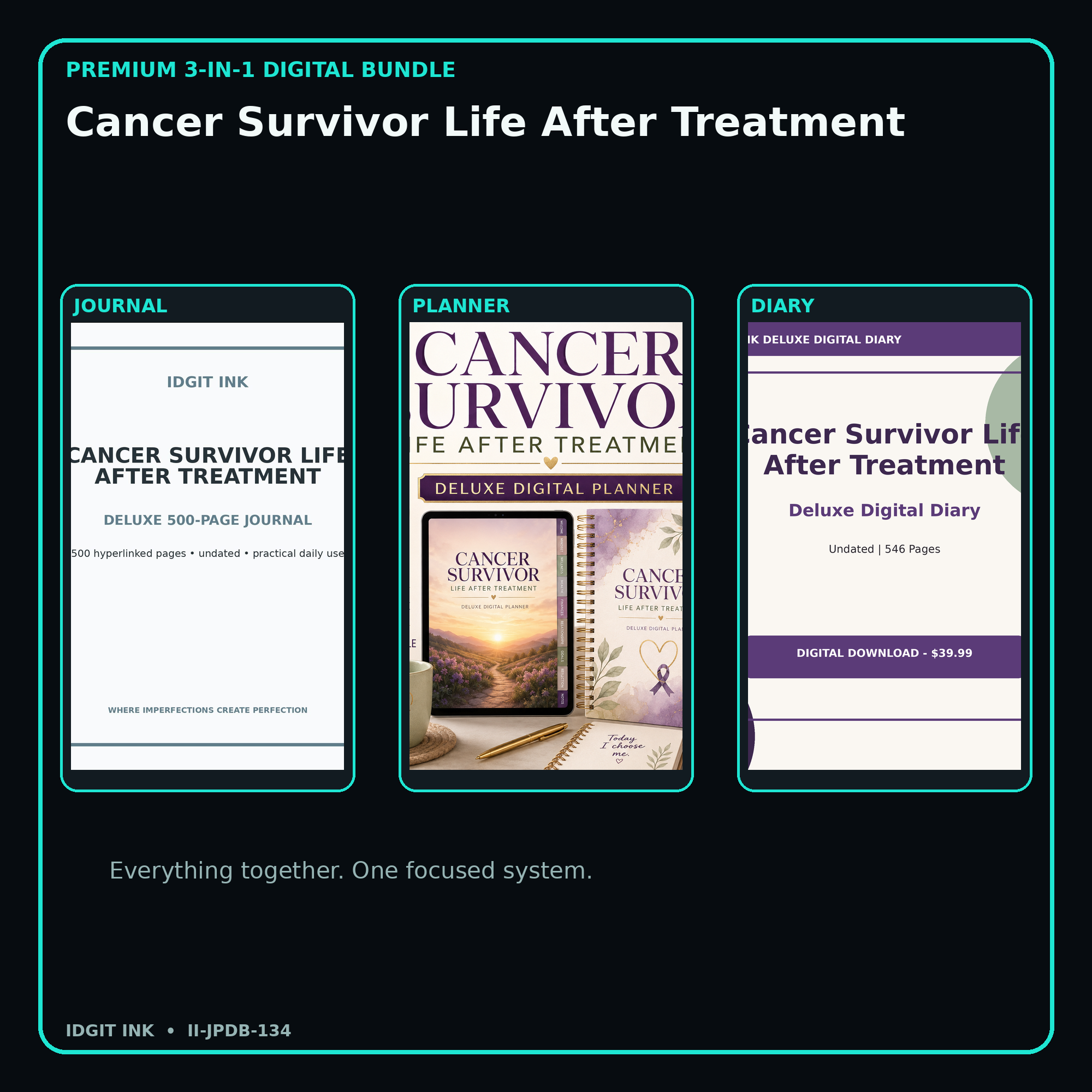Cancer Survivor Life After Treatment premium digital journal planner and diary bundle cover