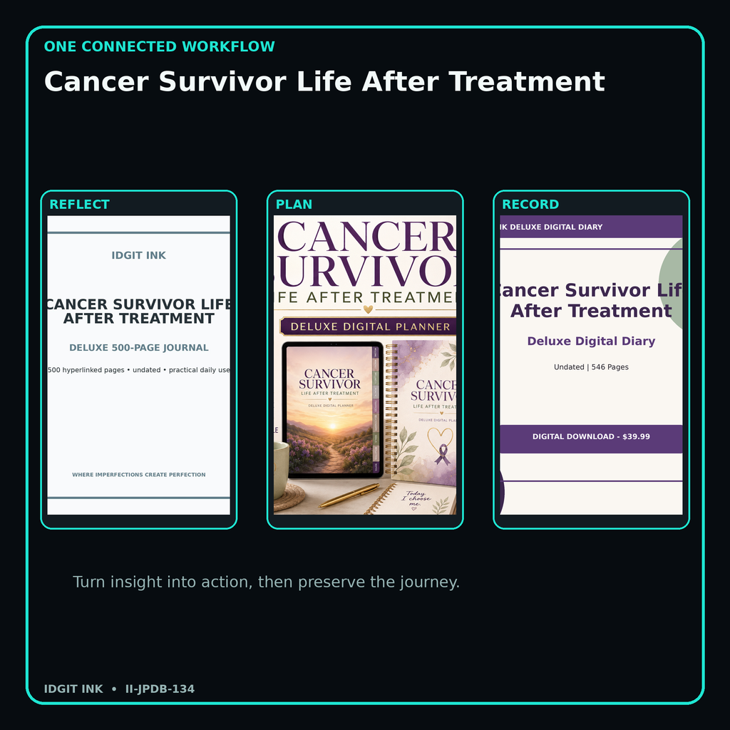 Cancer Survivor Life After Treatment connected journal planner diary workflow and customer benefits