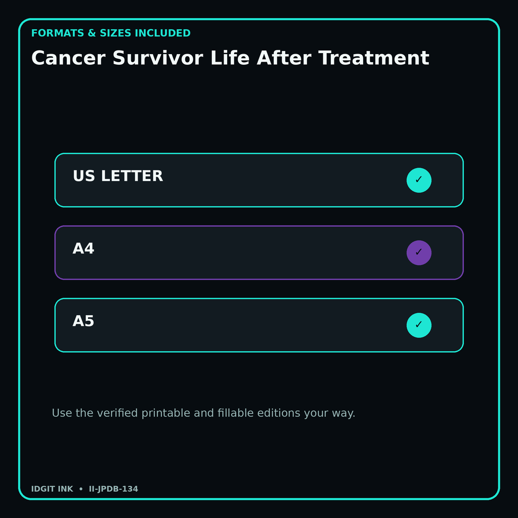 Cancer Survivor Life After Treatment digital bundle formats in US Letter A4 and A5