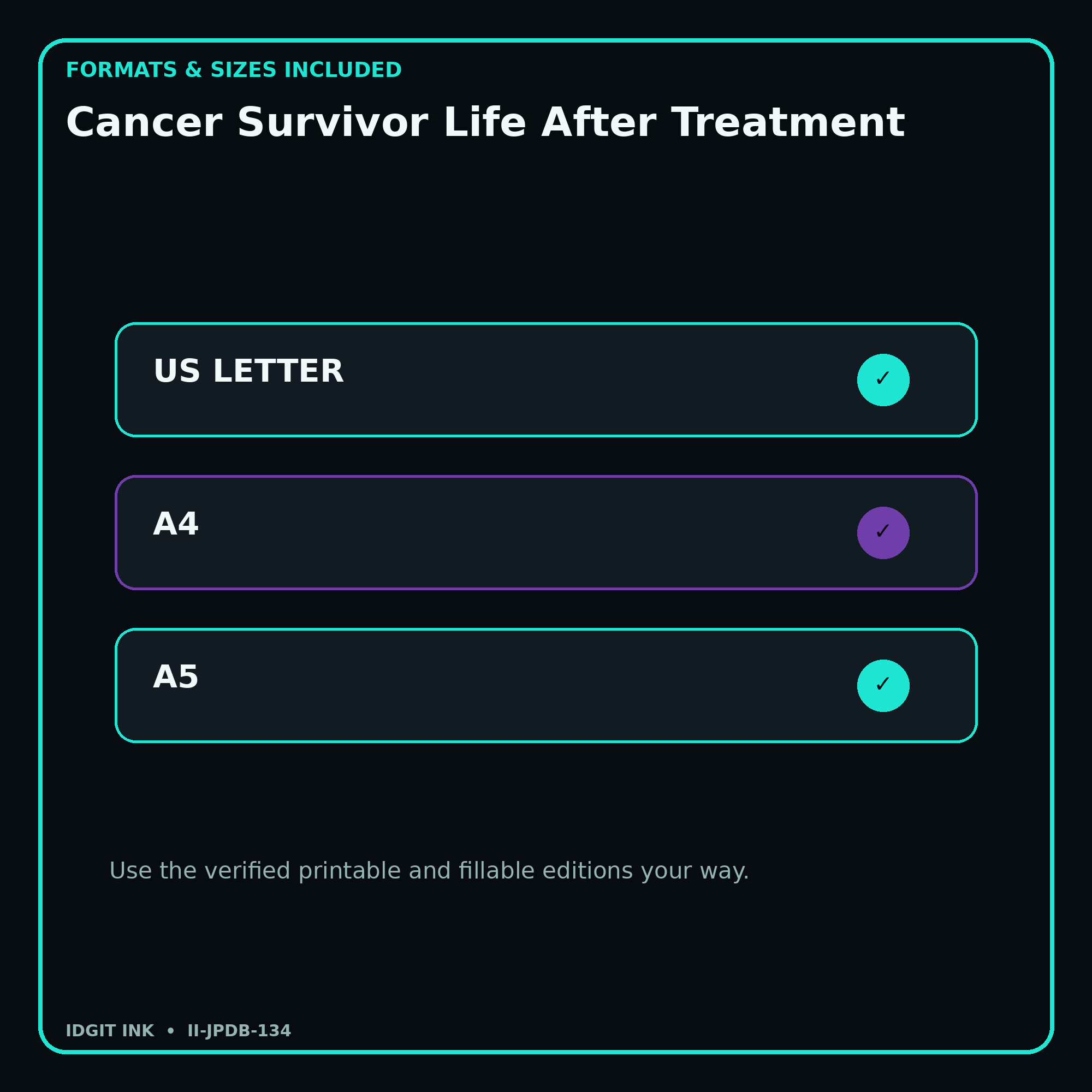 Cancer Survivor Life After Treatment digital bundle formats in US Letter A4 and A5