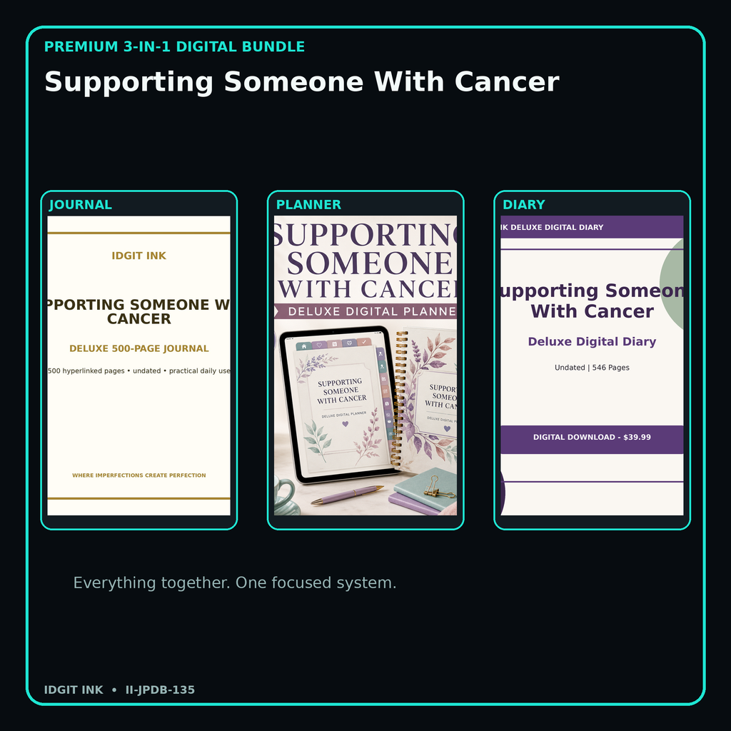 Supporting Someone With Cancer premium digital journal planner and diary bundle cover
