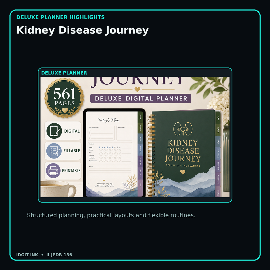 Kidney Disease Journey deluxe digital planner features and flexible organization
