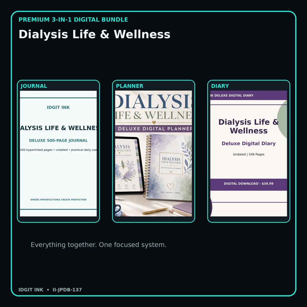 Dialysis Life & Wellness premium digital journal planner and diary bundle cover