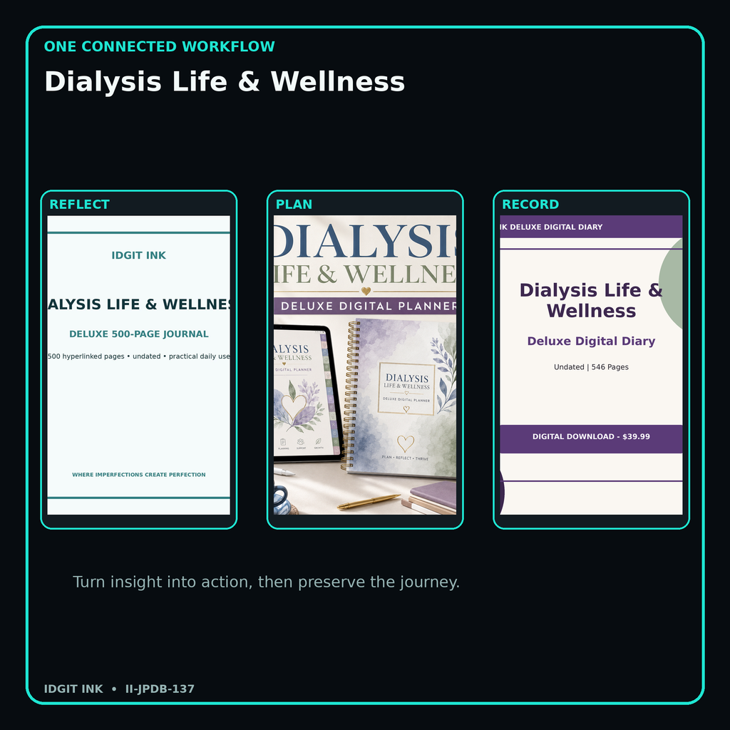 Dialysis Life & Wellness connected journal planner diary workflow and customer benefits