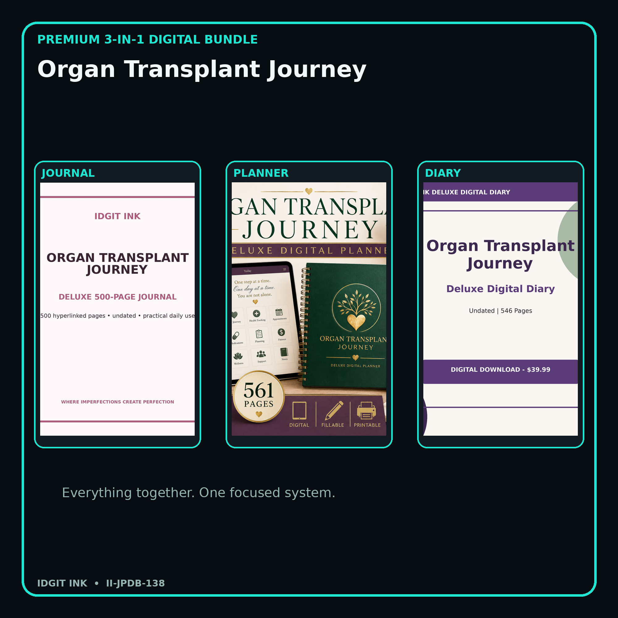 Organ Transplant Journey premium digital journal planner and diary bundle cover