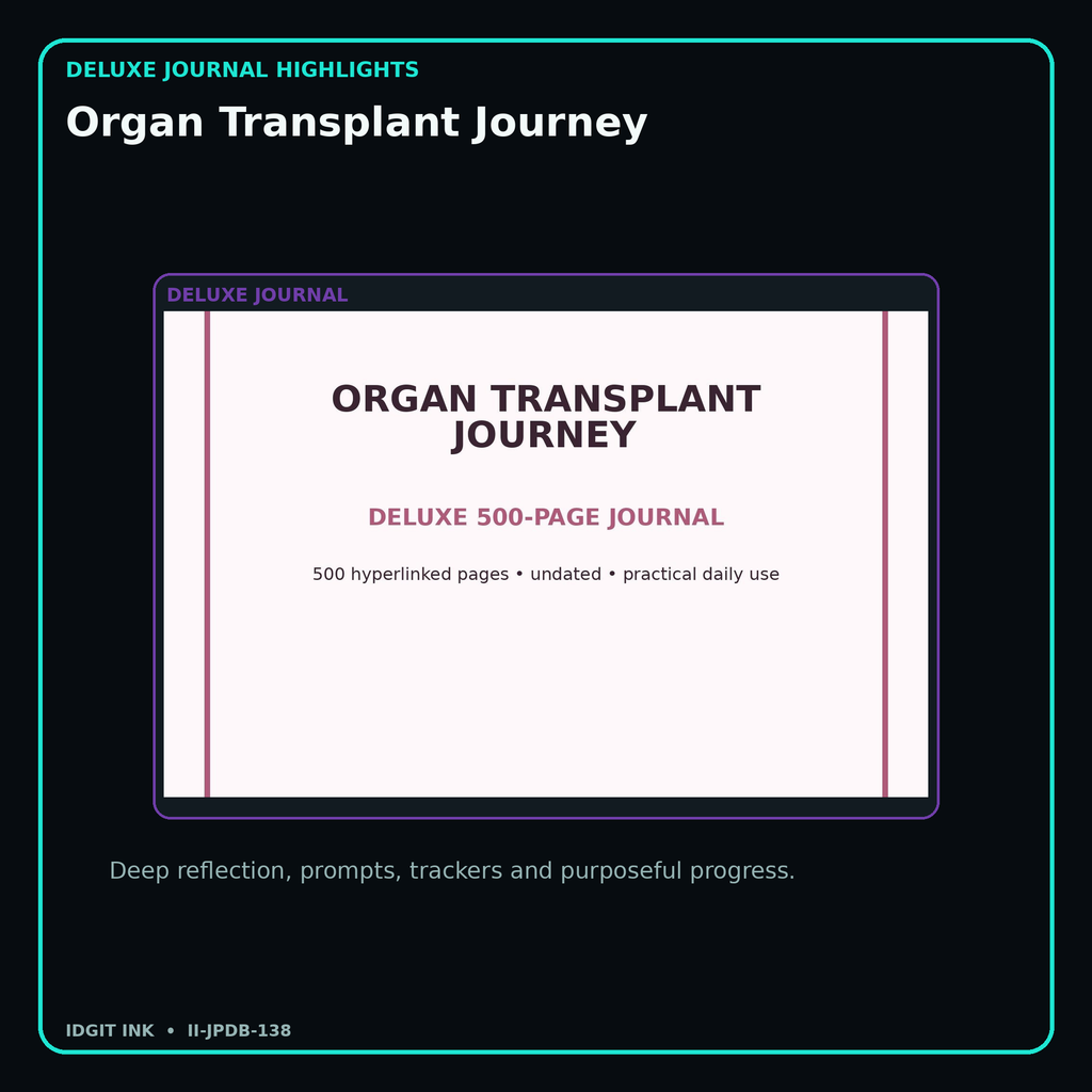 Organ Transplant Journey deluxe digital journal features and guided reflection pages