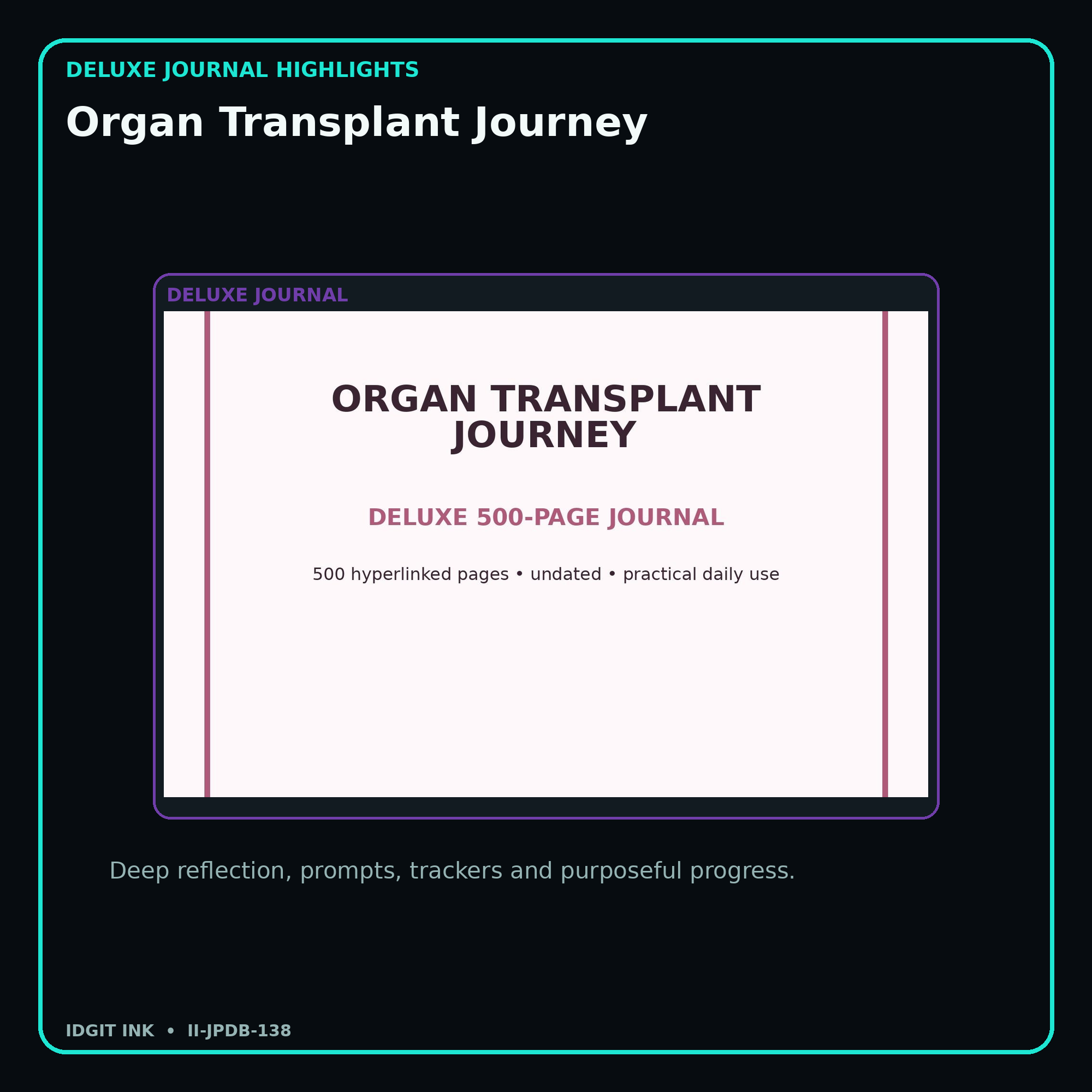 Organ Transplant Journey deluxe digital journal features and guided reflection pages