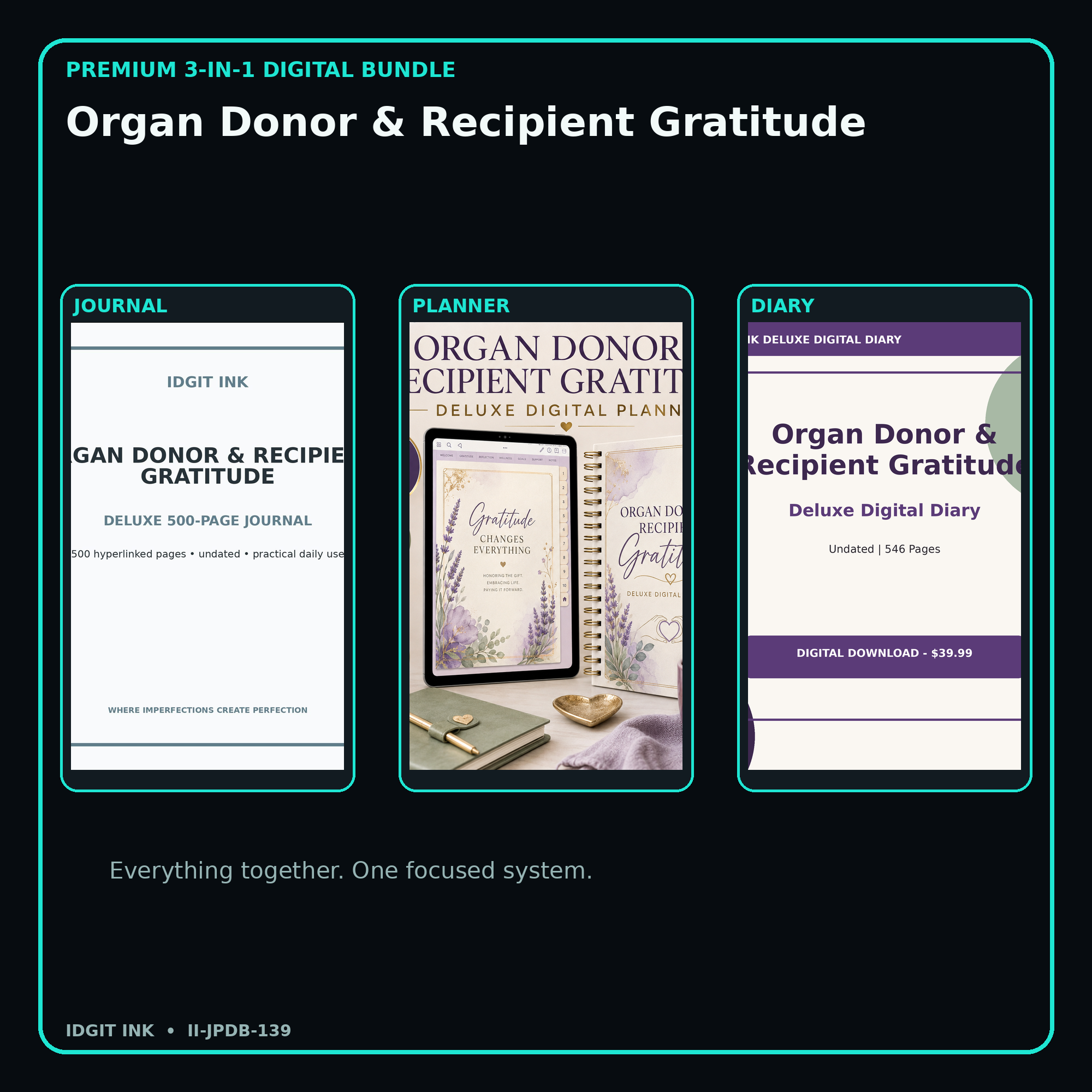 Organ Donor & Recipient Gratitude premium digital journal planner and diary bundle cover