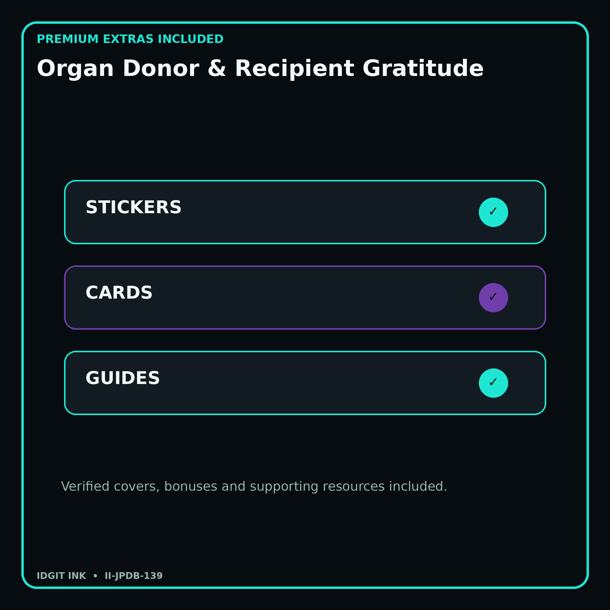 Organ Donor & Recipient Gratitude stickers cards covers guides and verified bundle bonuses