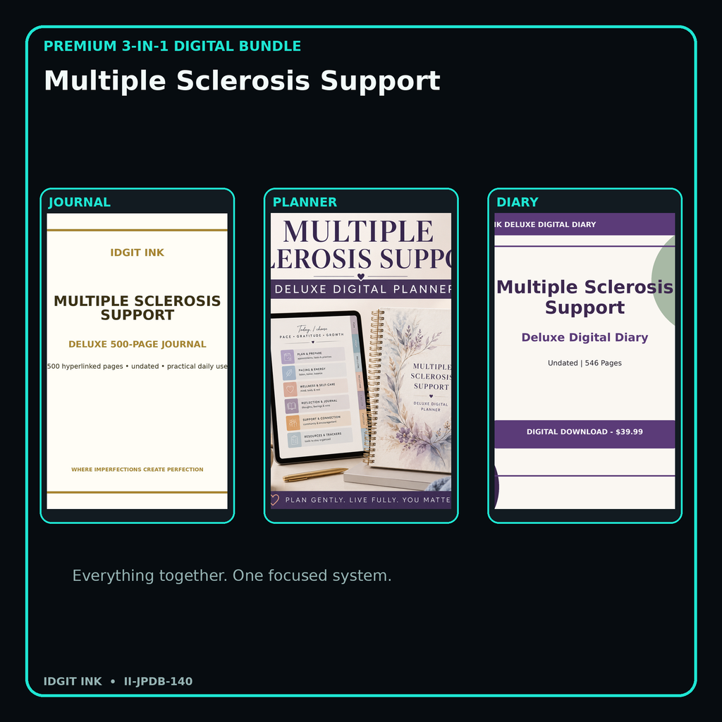 Multiple Sclerosis Support premium digital journal planner and diary bundle cover