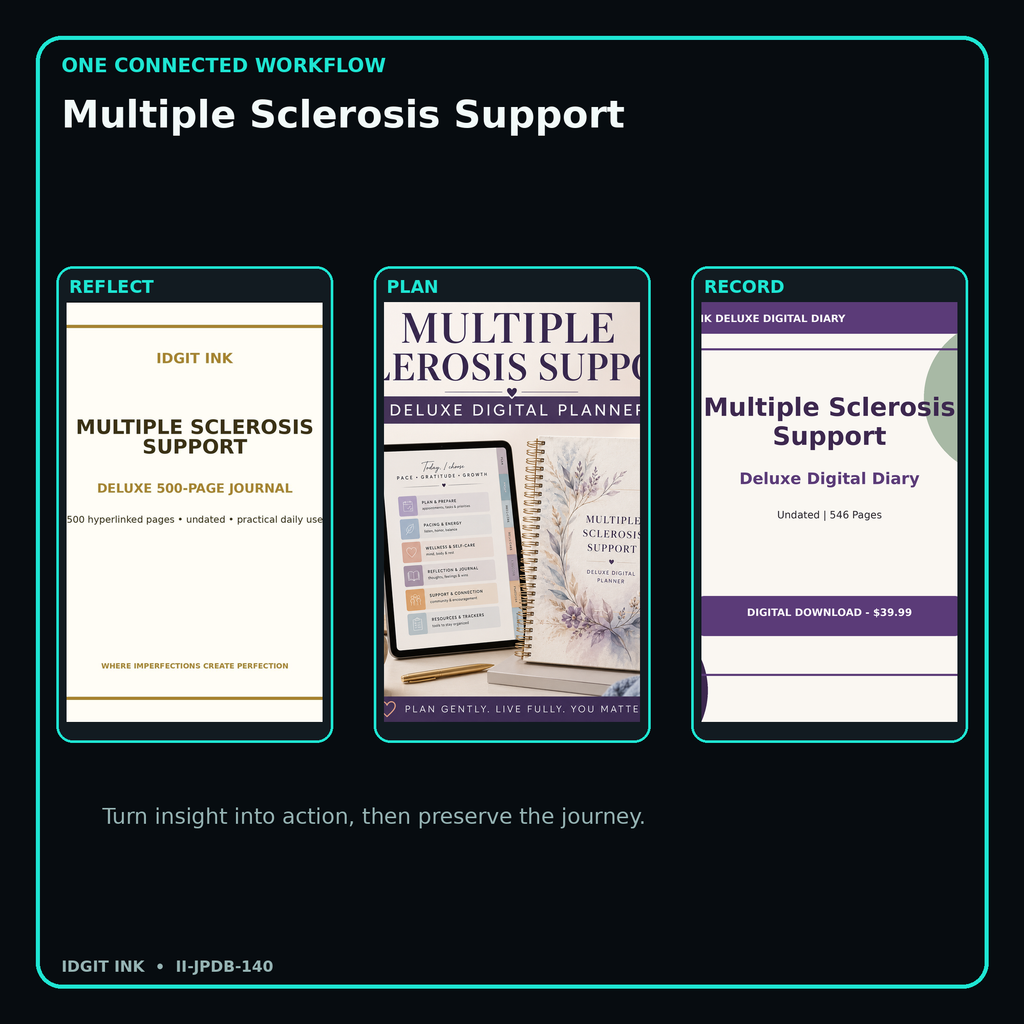 Multiple Sclerosis Support connected journal planner diary workflow and customer benefits