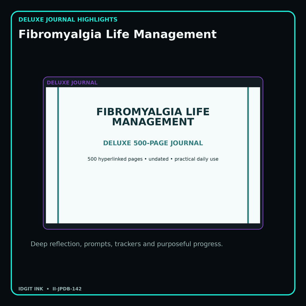 Fibromyalgia Life Management deluxe digital journal features and guided reflection pages