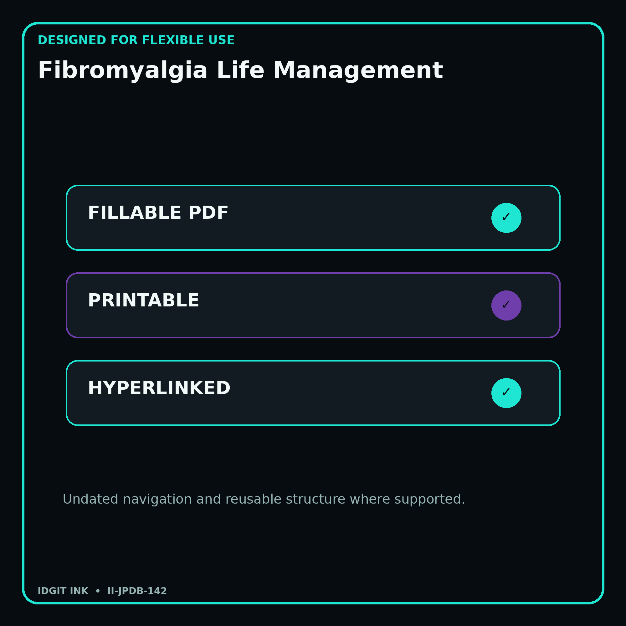Fibromyalgia Life Management fillable printable and hyperlinked digital features