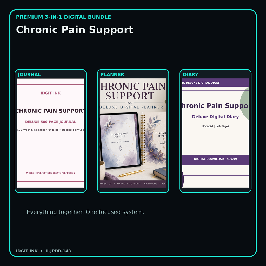 Chronic Pain Support premium digital journal planner and diary bundle cover