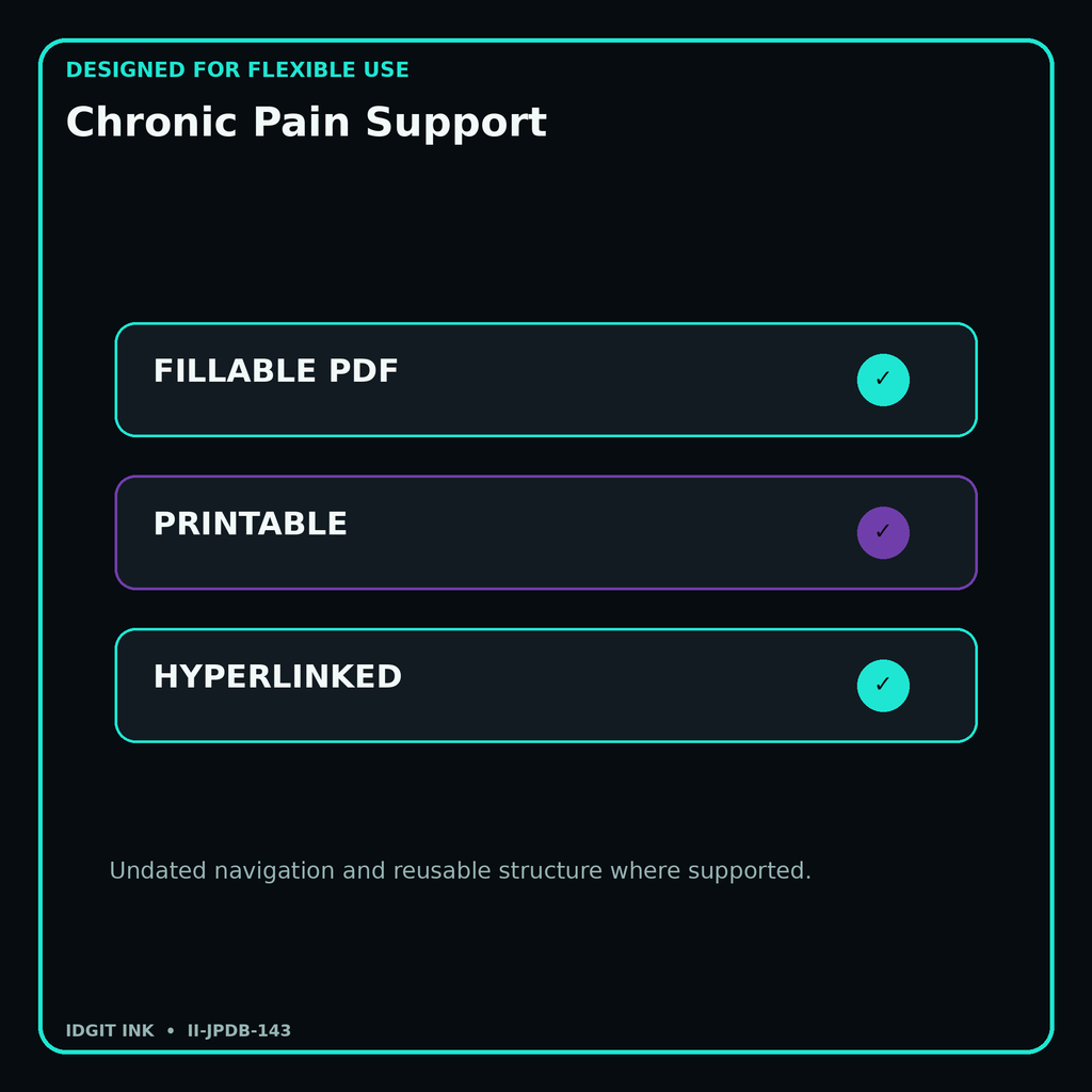 Chronic Pain Support fillable printable and hyperlinked digital features