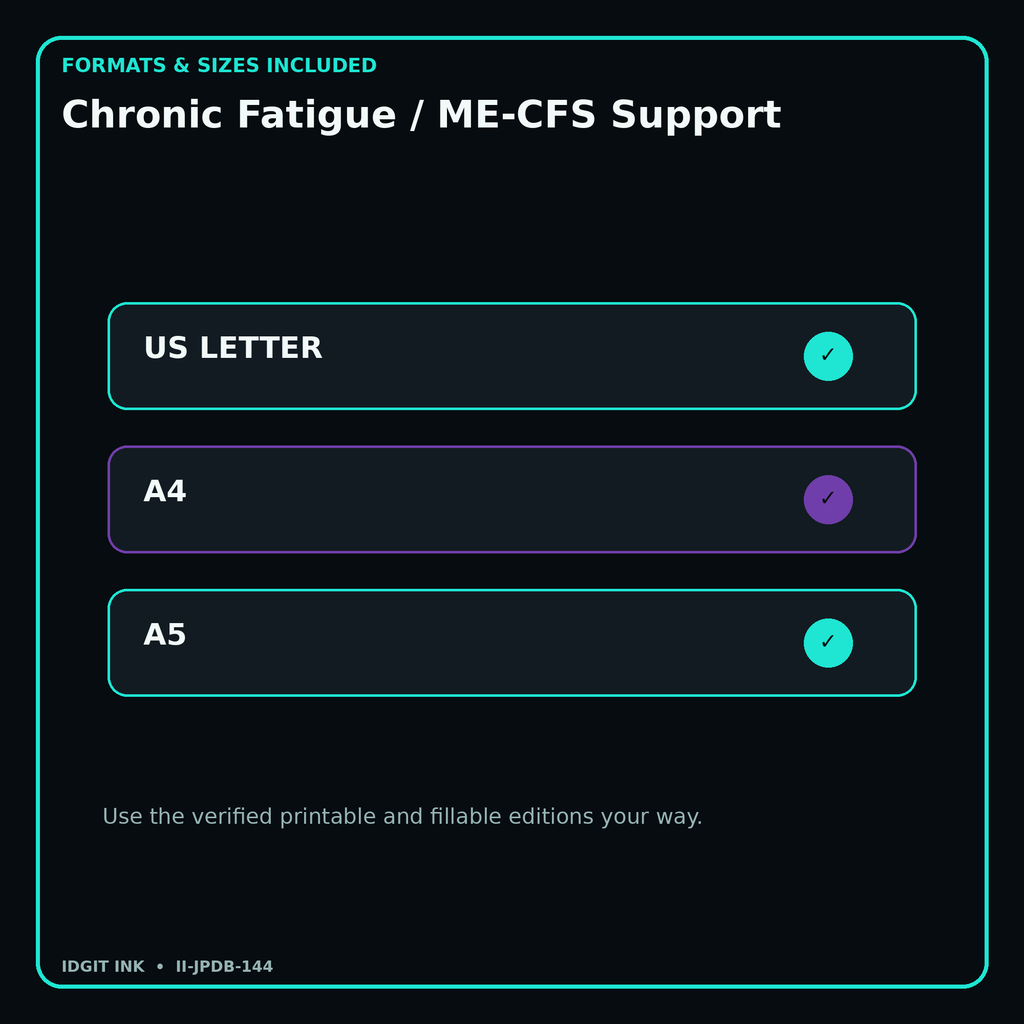 Chronic Fatigue / ME-CFS Support digital bundle formats in US Letter A4 and A5