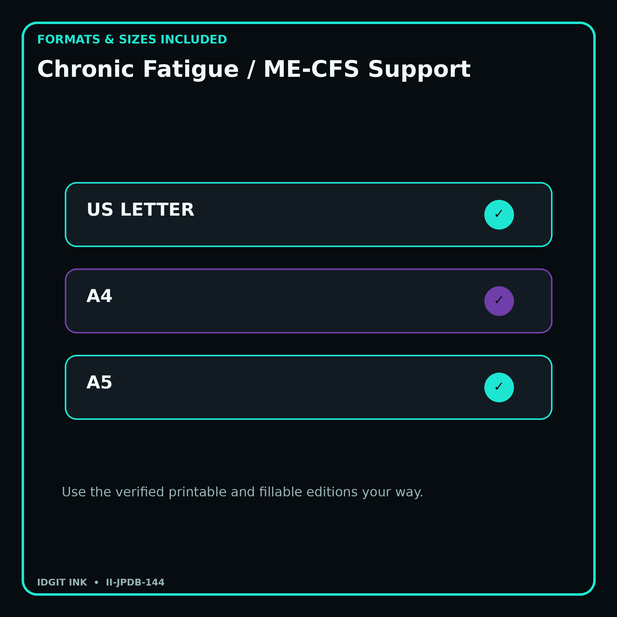 Chronic Fatigue / ME-CFS Support digital bundle formats in US Letter A4 and A5