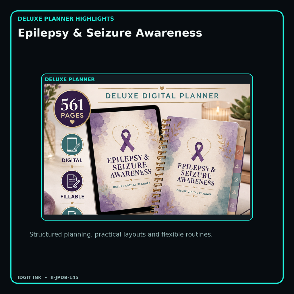 Epilepsy & Seizure Awareness deluxe digital planner features and flexible organization