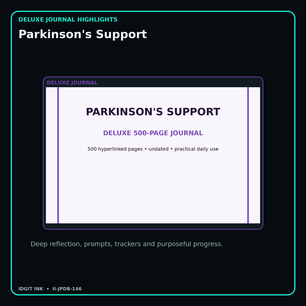 Parkinson's Support deluxe digital journal features and guided reflection pages