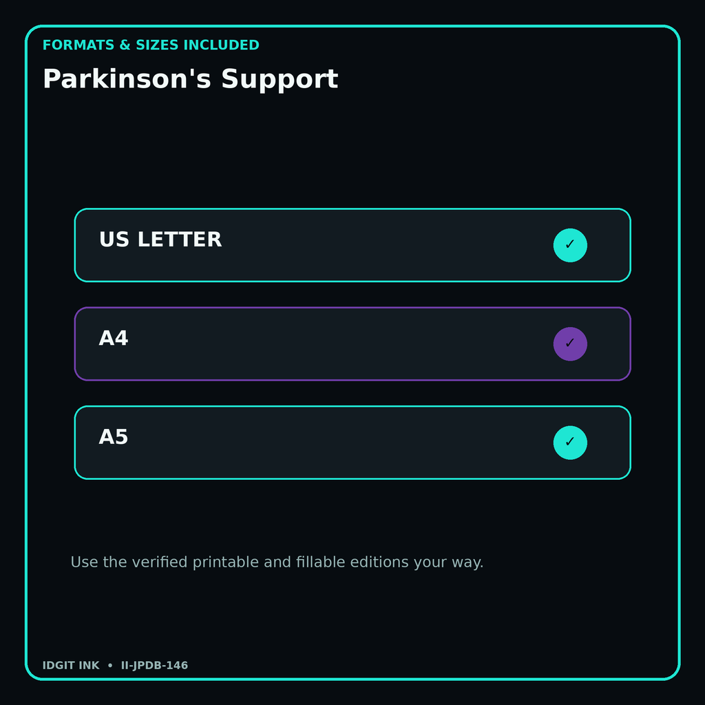 Parkinson's Support digital bundle formats in US Letter A4 and A5