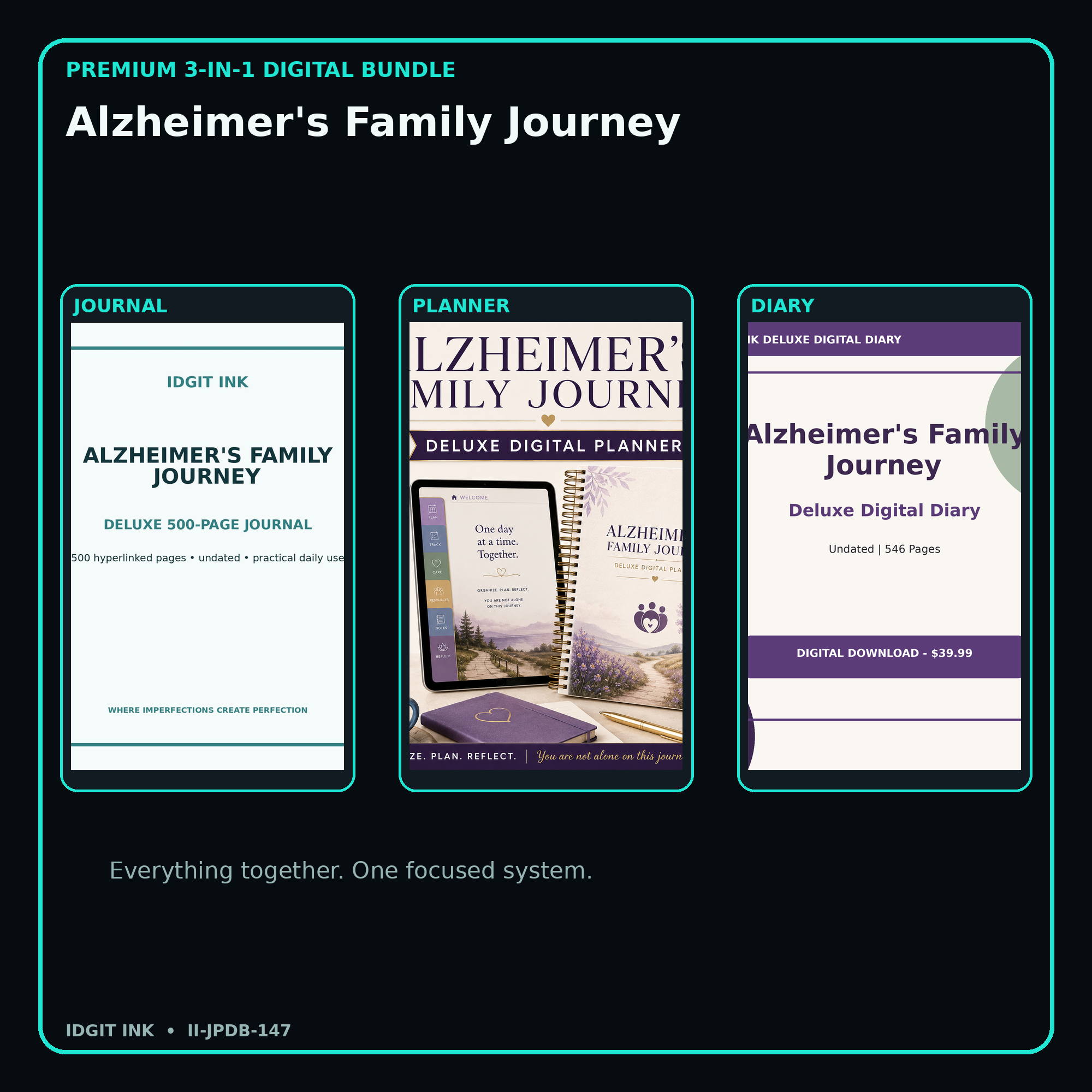 Alzheimer's Family Journey premium digital journal planner and diary bundle cover