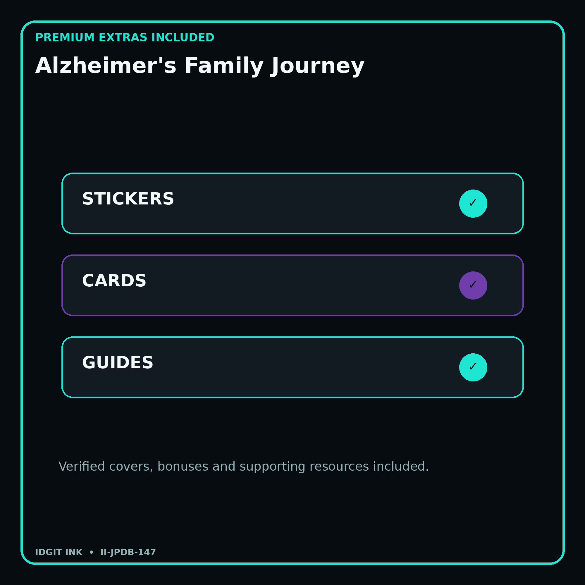 Alzheimer's Family Journey stickers cards covers guides and verified bundle bonuses
