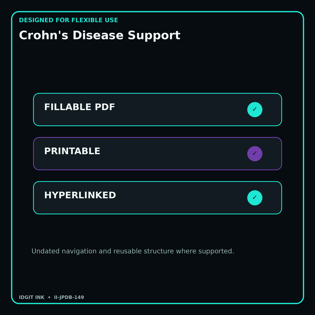 Crohn's Disease Support fillable printable and hyperlinked digital features