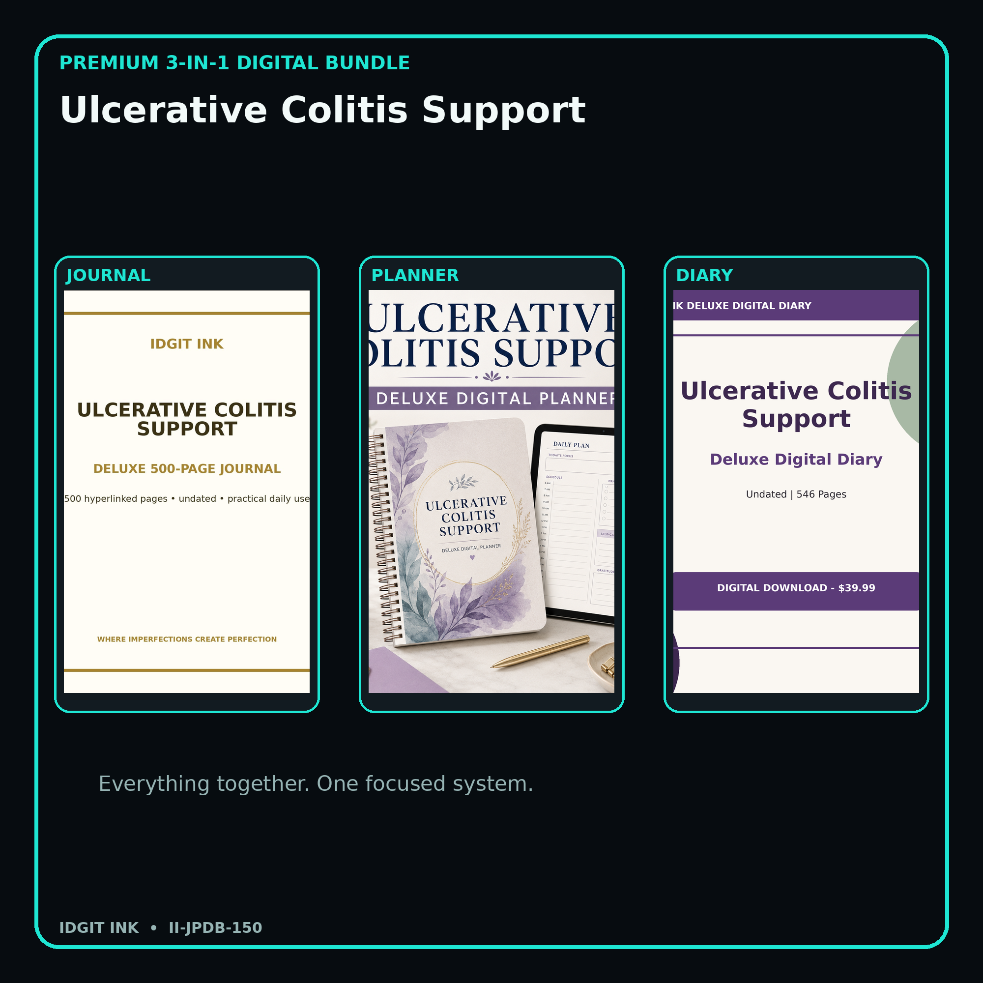 Ulcerative Colitis Support premium digital journal planner and diary bundle cover