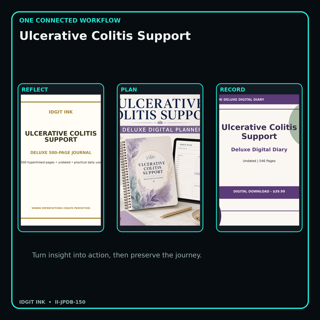 Ulcerative Colitis Support connected journal planner diary workflow and customer benefits