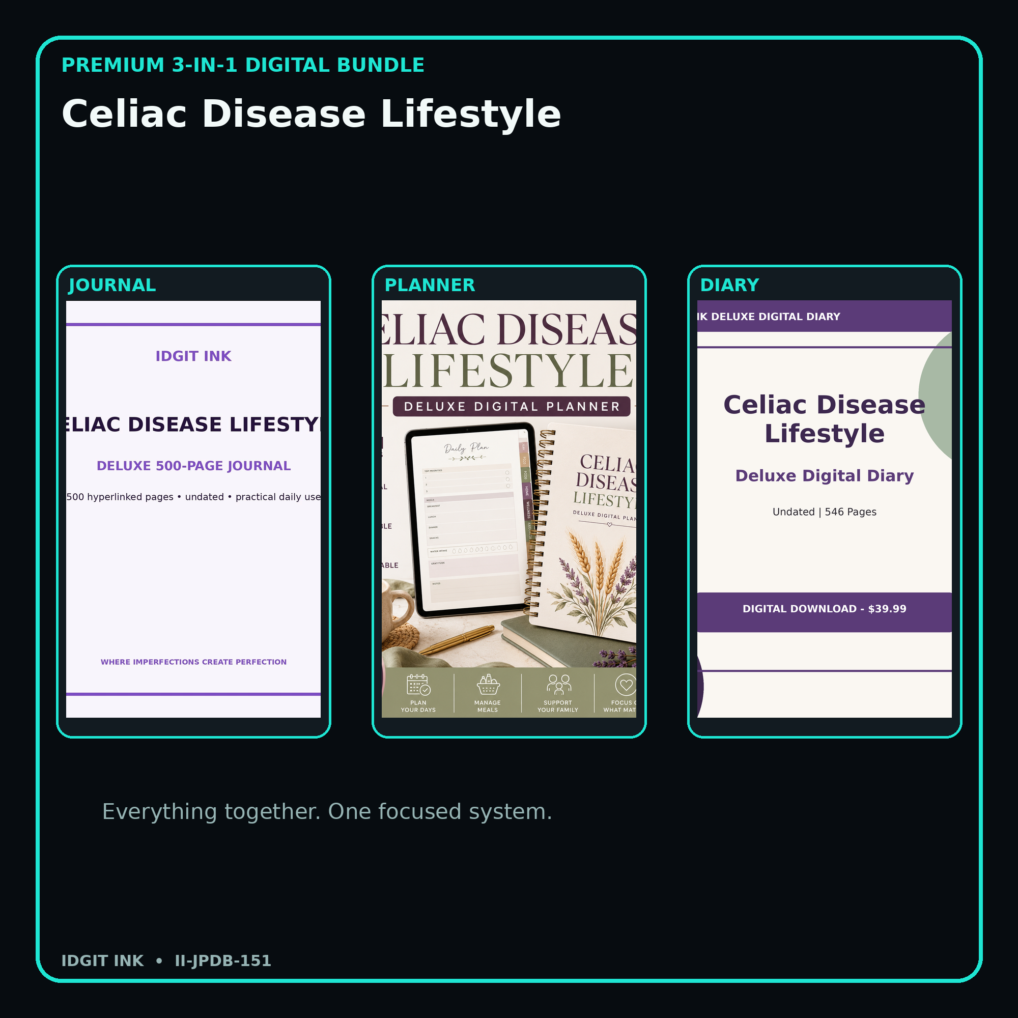 Celiac Disease Lifestyle premium digital journal planner and diary bundle cover