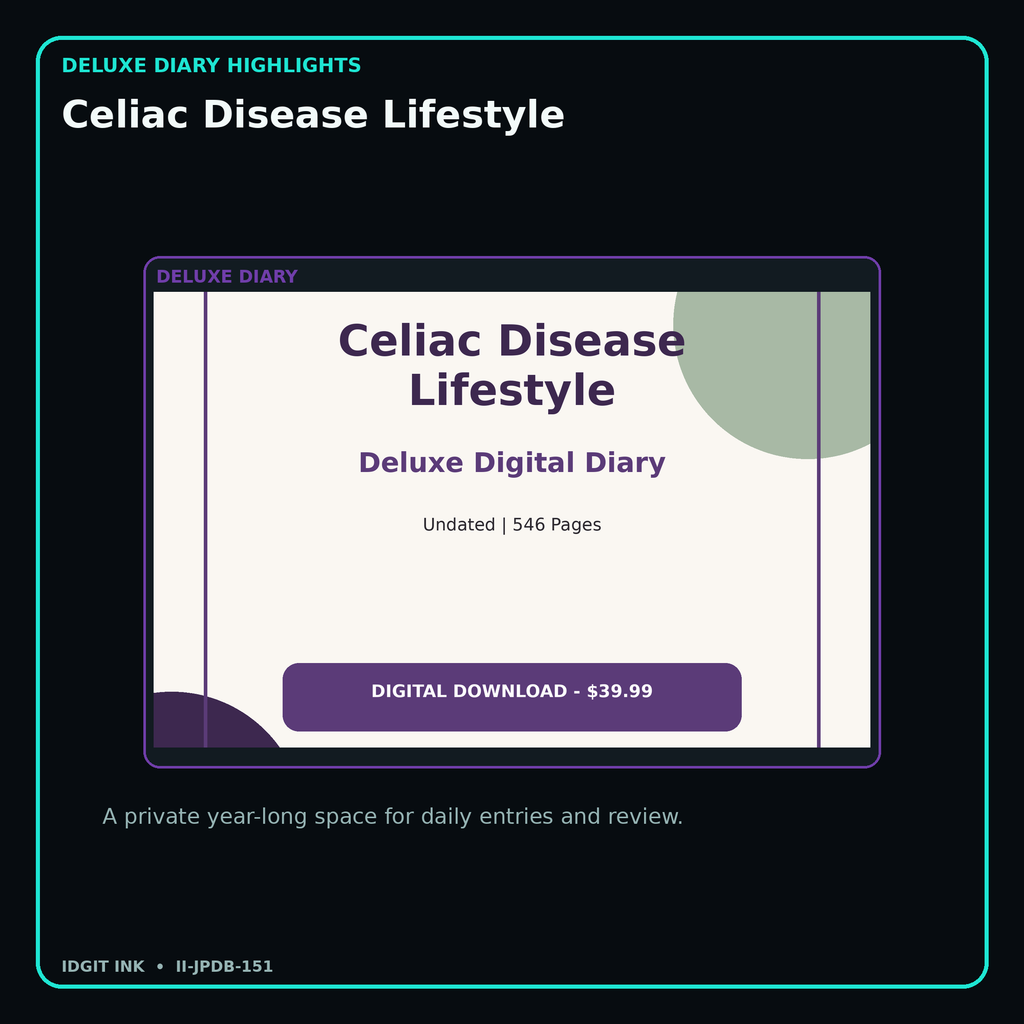Celiac Disease Lifestyle deluxe digital diary features and undated daily entries
