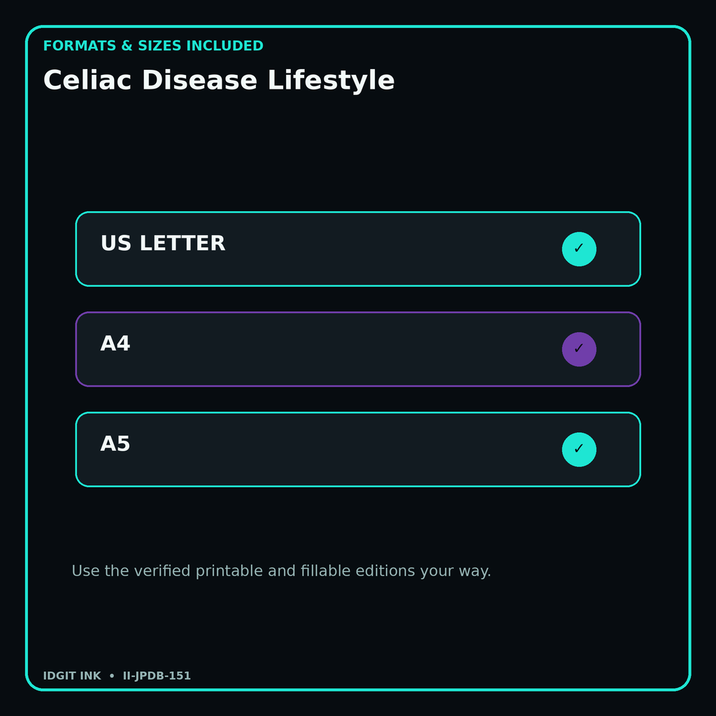 Celiac Disease Lifestyle digital bundle formats in US Letter A4 and A5