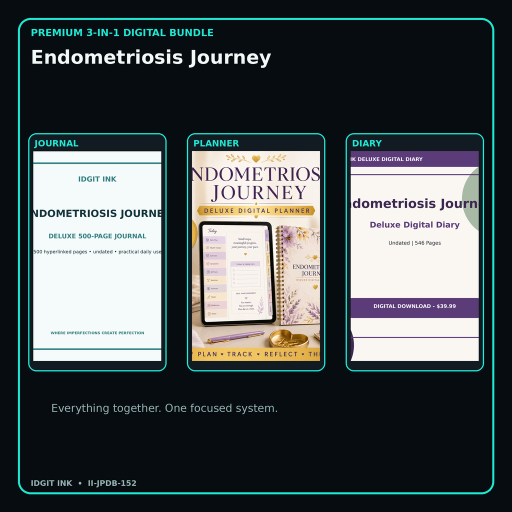 Endometriosis Journey premium digital journal planner and diary bundle cover