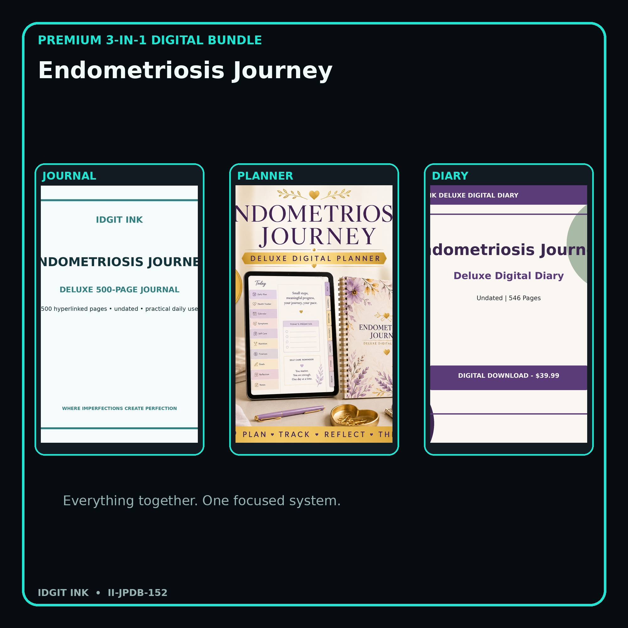 Endometriosis Journey premium digital journal planner and diary bundle cover