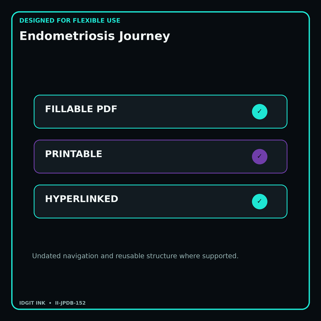 Endometriosis Journey fillable printable and hyperlinked digital features