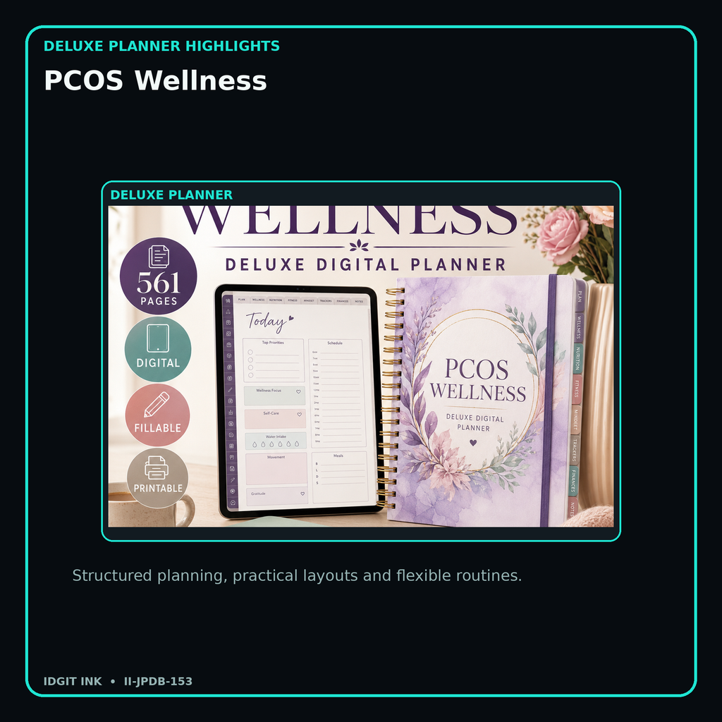PCOS Wellness deluxe digital planner features and flexible organization